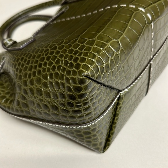 🔥🔥🔥Tory Burch McGraw Croc Embossed Leather Drawstring Bucket Satchel Bag - Picture 11 of 15